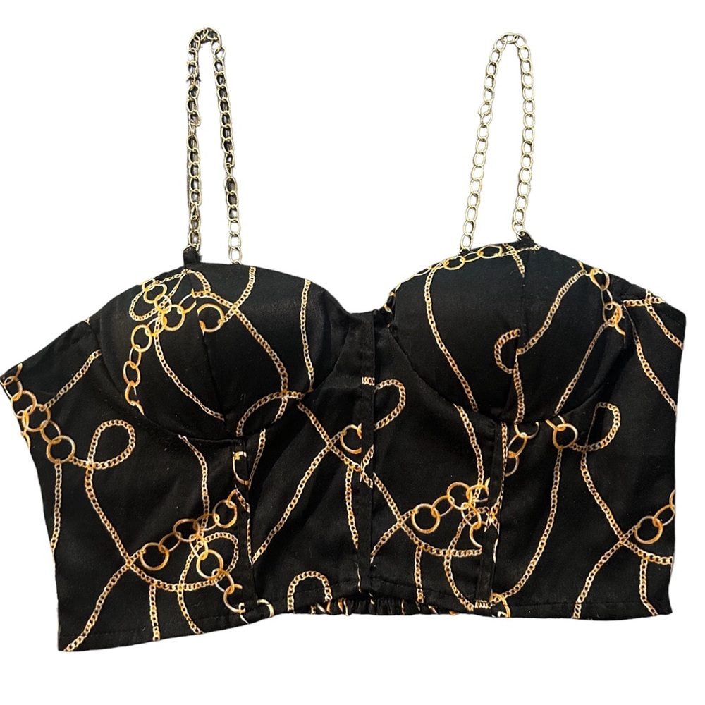 Going For Gold Satin Chain Bustier Top Large